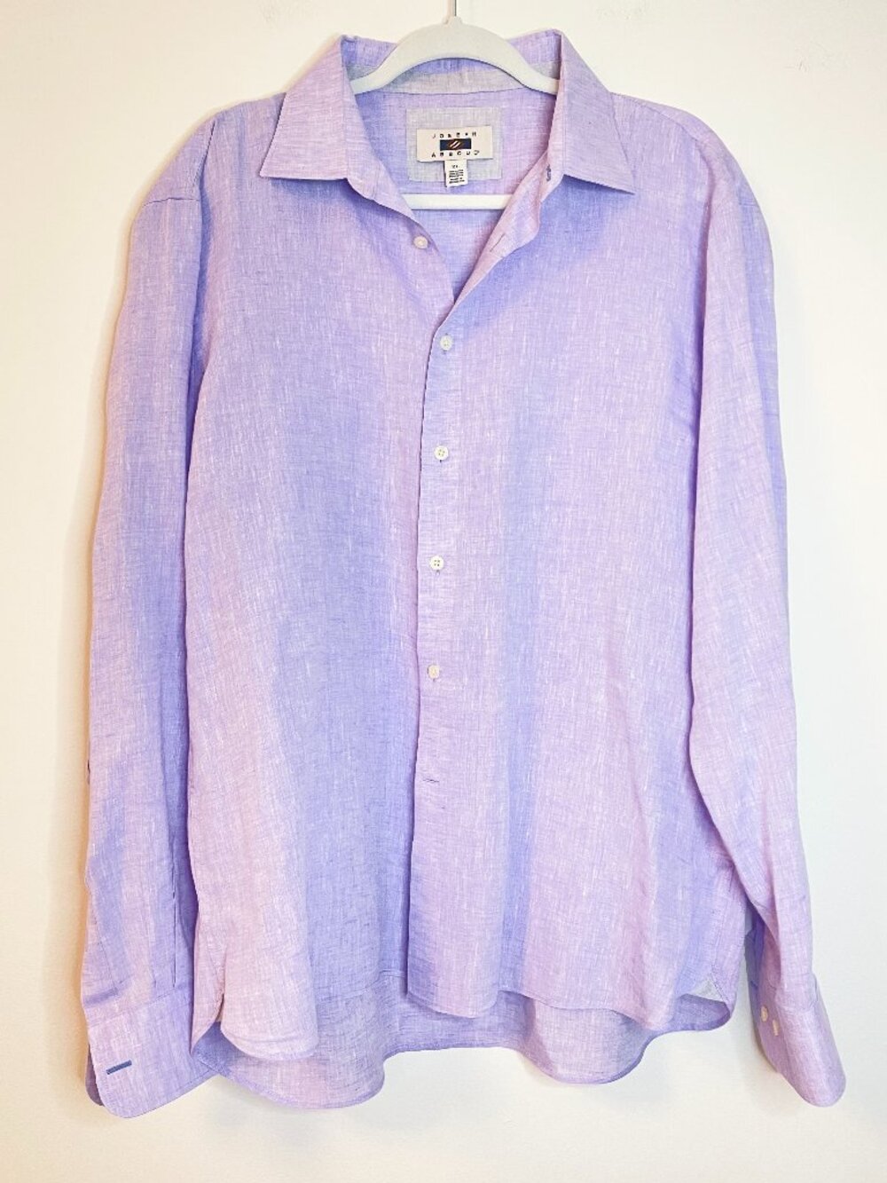 Joseph Abboud Men's XL Lavender Linen Blend Button Front Dress Shirt Long Sleeve